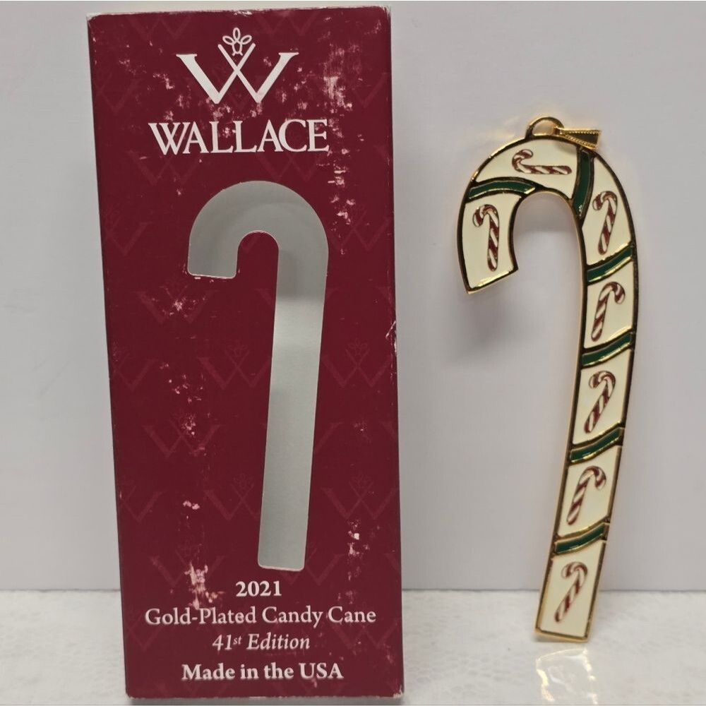 Wallace 2021 Gold Plated Candy Cane Christmas Ornament NEW